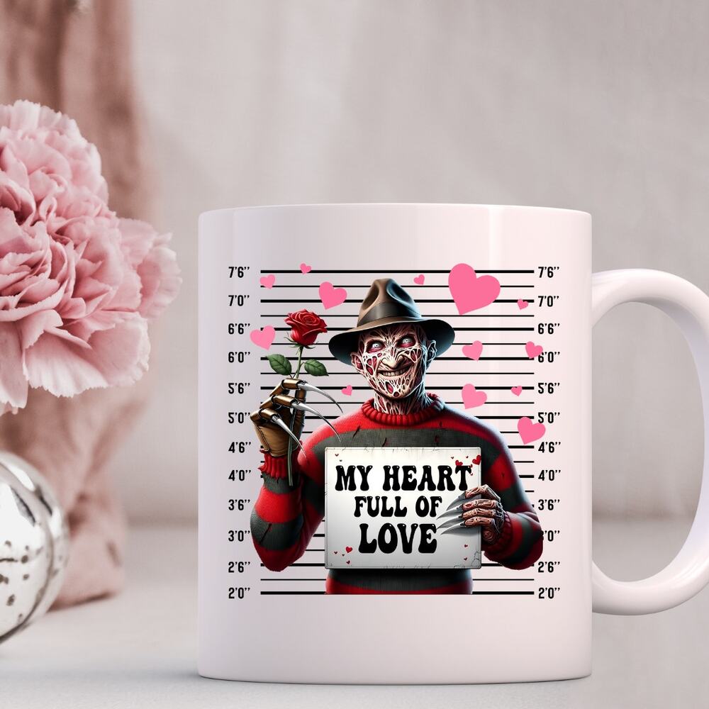 Horror Movie Valentines Day Mug 15 oz Coffee Mug Freddy Krueger Nightmare 11 - Picture 1 of 2